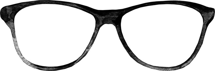 Watercolor black glasses illustration. Hipster classic funny clothes accessories, character creator decor fashion element isolated. Cute drawing clipart element cutout for man, woman, summer clothes