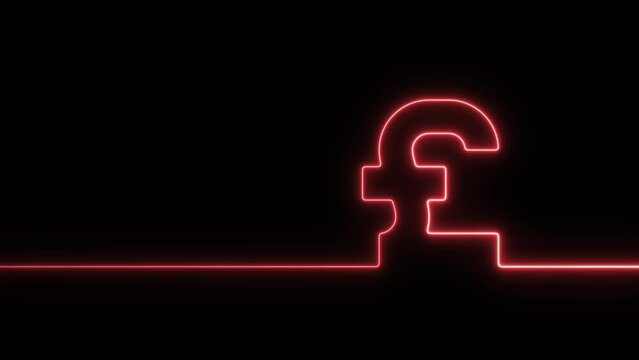 Neon glowing single line in shape of symbol of British currency Pound on a black background. Bright red and green laser oneline illustration for financial or economic background