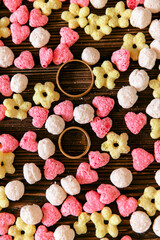 Flakes. Breakfast. Romance. Wedding rings