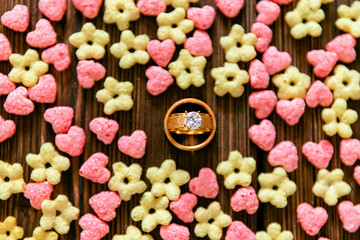Flakes. Breakfast. Romance. Wedding rings