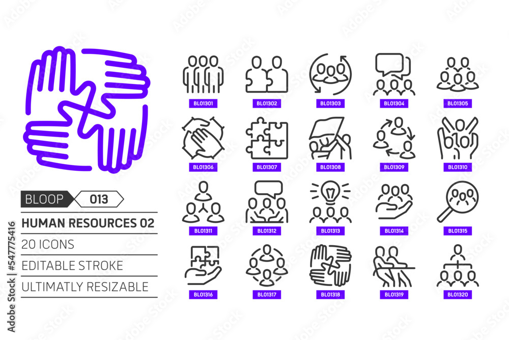 Wall mural human resources 02 related, pixel perfect, editable stroke, up scalable, line, vector bloop icon set