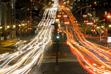 traffic time lapse long exposure urban city life rush hours in Sherbrooke Quebec Canada