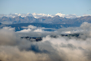 Fototapeta na wymiar Austrian Alps seen from Scilliar , Dolomites, Italy