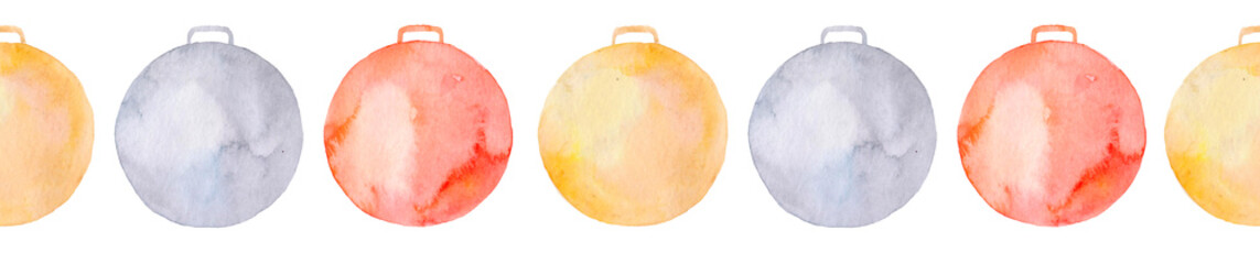 Fototapeta premium Christmas collection of balls for a Christmas tree. Decoration for the holiday in watercolor. Handmade illustration. Drawing paints.