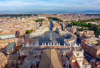 Fototapeta premium St. Peter's square and panorama of Rome from top of St. Peter's basilica, Vatican