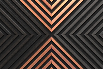 A wooden lamella wall in the color of natural and burnt wood with a pattern of wall panels in the background