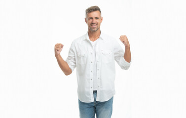 winning grizzled guy style. studio shot of grizzled guy. mature grizzled guy isolated on white