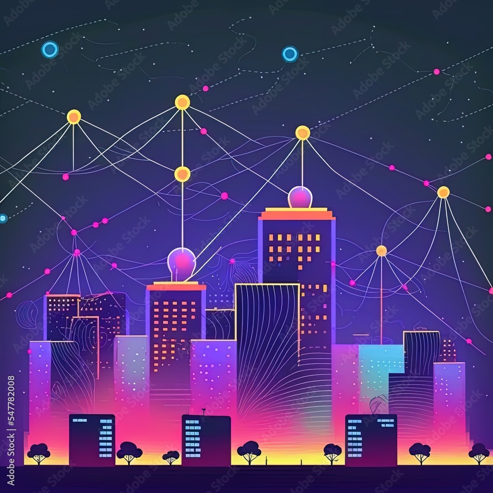Aufkleber smart city and wireless communication network concept. digital network connection lines
