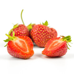sliced freshly picked natural strawberries from the garden. highlighted on white.