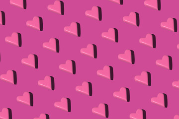 3d heart pattern isometric dark pink background