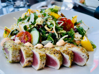Delicious Seared Tuna Crunch Salad At A Local Restaurant