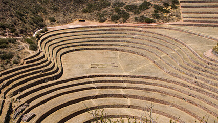 Moray ancient inca walls and rings ruins, Maras, Peru