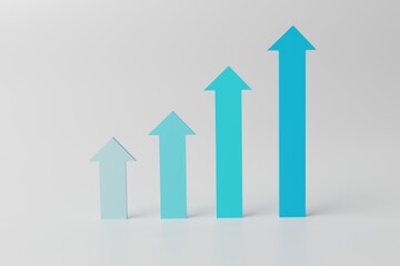 Up arrows of different colors. The concept of the growth of statistics and the development of the company, life. 3D rendering, 3D illustration.