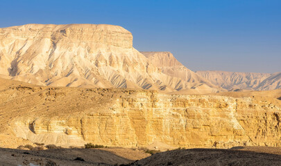 Incredible golden  desert mountains of tzin river. desert in Israel
