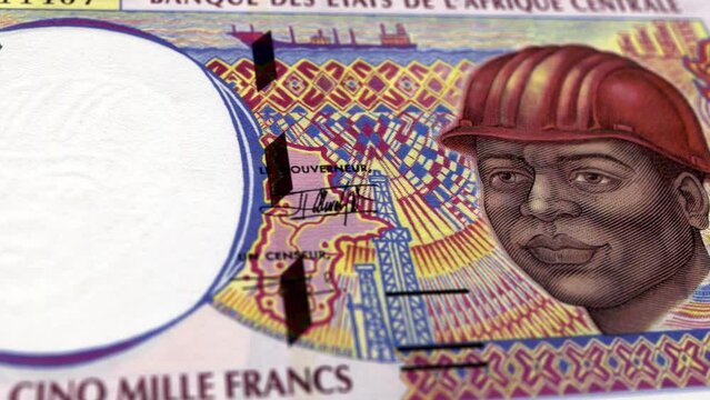 Central African Republic Central African CFA Franc 5000 Banknotes, Five thousand Central African CFA Franc, Close-up and macro view of the Central African CFA Franc, Tracking and Dolly Shots 5000