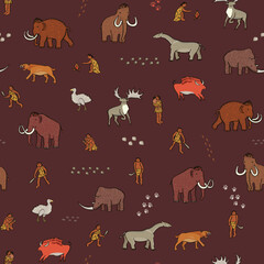 Obraz premium Mammoth ancient animals vector seamless pattern.