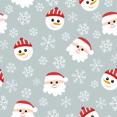 Seamless pattern with Santa Claus, snowman and snowflakes. It can be used for wallpapers, wrapping, cards, patterns for clothes and other.