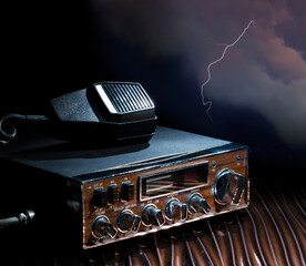 Lightning storm behind a ham radio