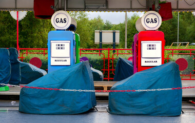 Fuel pumps at garage during inflation of petrol and diesel price increase