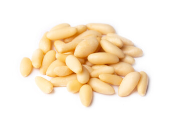Healthy pine nuts isolated on white background.