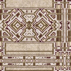 Sepia brown geometric canvas effect seamless texture. Material geo organic pattern. Worn vintage decorative design. 