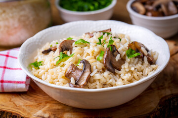 Mushroom rice pilaf, Turkish name; Mantarli pirinc pilavi.