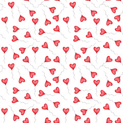 Seamless pattern with red heart shaped balloons. Valentines Day Pattern. 