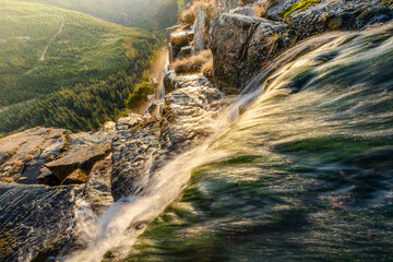 Scenic landscape of waterfall in the morning