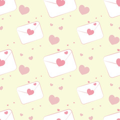 seamless pattern with pink hearts and envelopes with letters. vector. Valentine Day - 547793011