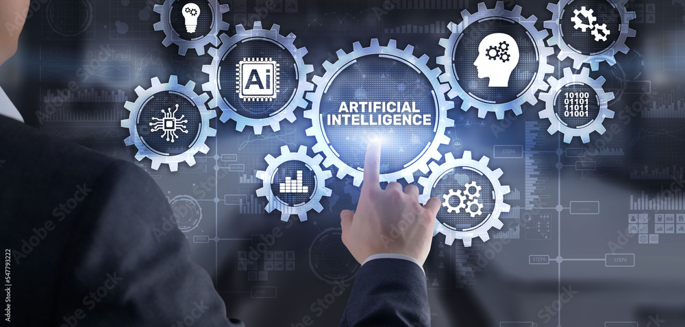 Poster ai artificial intelligence machine learning neural network. innovation technology concept. mixed med