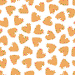 Vector seamless pattern with christmas cookie hearts. Repeatable holiday cute background. New Year festive endless print