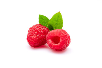 Ripe raspberry on the white background