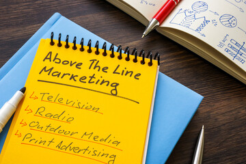 Notepad with Above the line ATL marketing list.