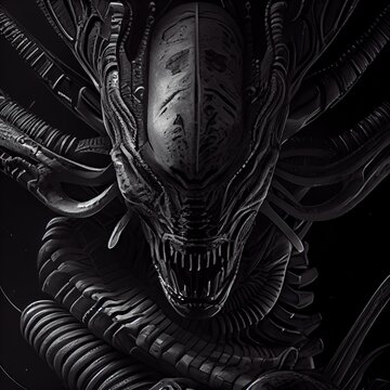 Xenomorph, spooky alien monster. Ai generated illustration
