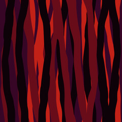 Dense forest seamless pattern. Freehand print. Repeating overlay vertical stripes. Wildlife, natural camouflage texture