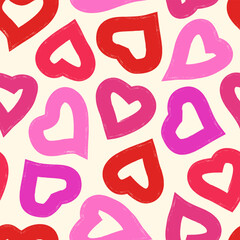 Romantic seamless pattern. Happy Valentine's day, wedding, sweet love concept background. Freehand hearts surface print