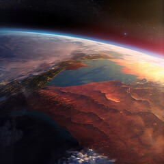 Obraz na płótnie Canvas Beautiful planet Earth . View from the space. Photorealistic illustration generated by Ai