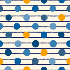 Modern seamless pattern. Geometric mixed texture surface print. Repeated polka dot, circle, grain, stripe motif