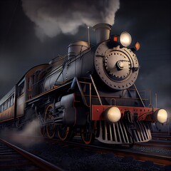 Obraz premium Photorealistic steam train in the night. Stunning illustration generated by Ai