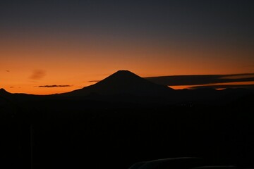 Silhouette of Mt.Fuji at sunset. natural background material