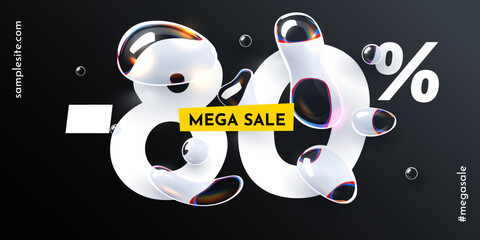 80 percent Off. Discount creative composition with water drops. Fresh Sale banner and poster.
