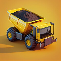 Cartoon dumper truck isometric model in 3d icon style, AI generated illustration	