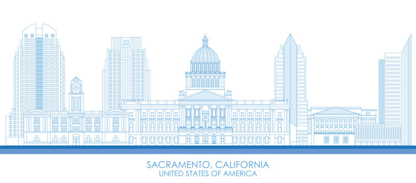 Outline Skyline panorama of Sacramento, California, United States - vector illustration