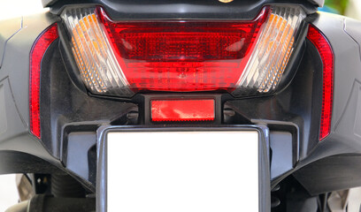 Modern motorcycle tail light.Black modern motorcycle back light.closeup shot.