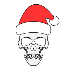 Simple illustration of skull of Santa Claus with Christmas hat icon