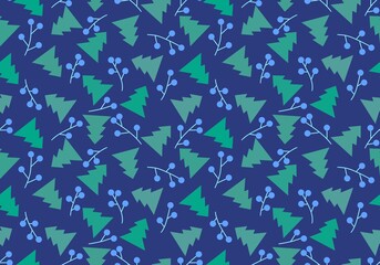 Winter Christmas tree seamless berries branches pattern for wrapping paper and fabrics and linens and kids