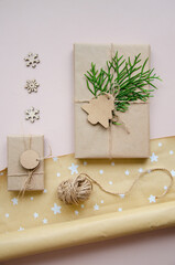 Christmas decoration,Christmas gift boxes collection for mock up template design. View from above. Flat lay.