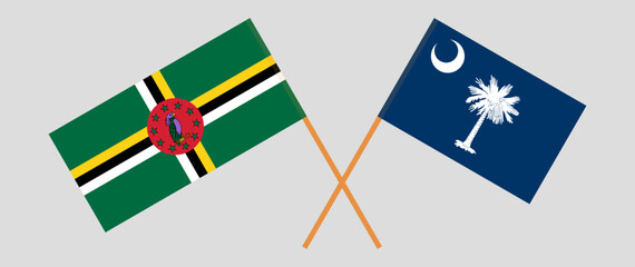 Crossed flags of Dominica and The State of South Carolina. Official colors. Correct proportion