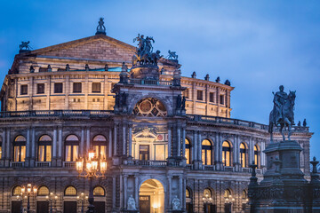 Fototapeta na wymiar Semper Opera House Dresden illuminated at evening, Germany