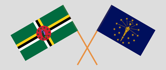 Crossed flags of Dominica and the State of Indiana. Official colors. Correct proportion